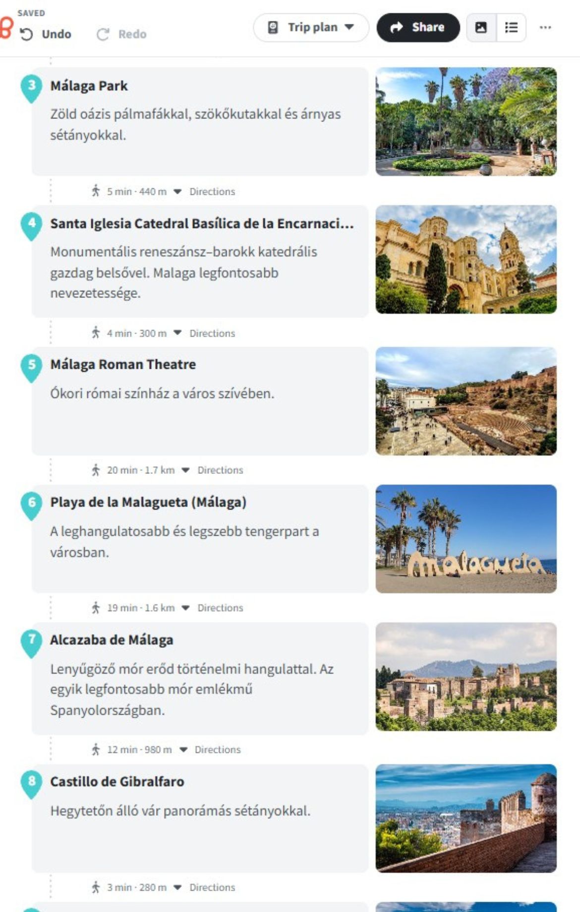 MyGuide utazási útiterv előnézet